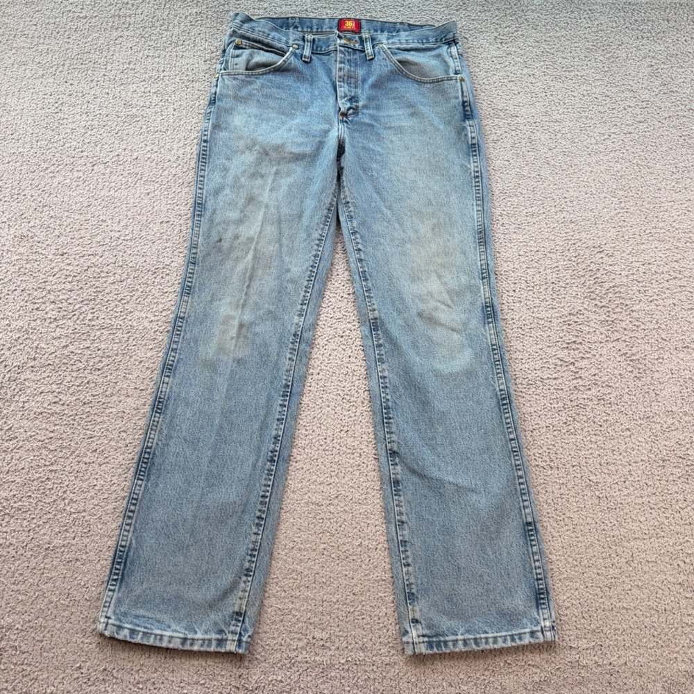 Wrangler 36MWZ Slim Fit Jeans Mens 33x32 Light Wash Blue Western Cowboy Denim